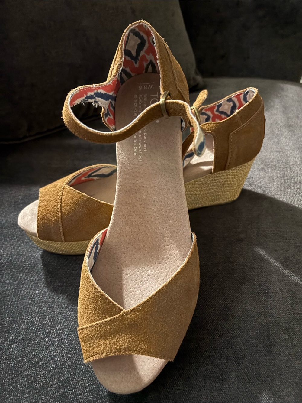 TOMS Wedge Sandals in Tan Suede
